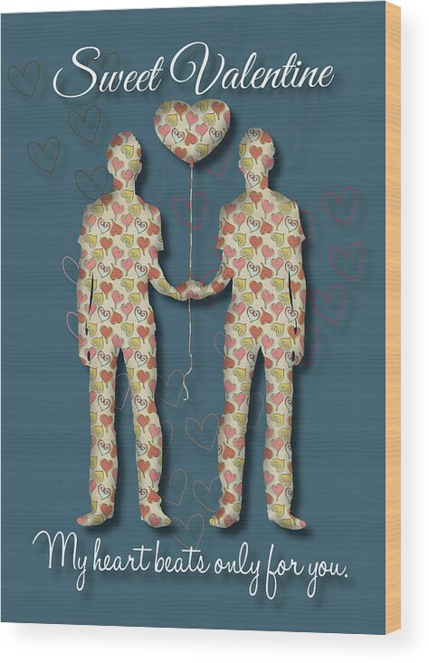 Balloon Wood Print featuring the digital art Gay Valentine My heart beats only for you by Jan Keteleer