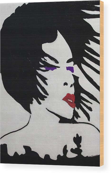 Portrait Wood Print featuring the painting Glamour Vibe Red Lips and Purple Eyes Portrait Silhouette by Ali Baucom
