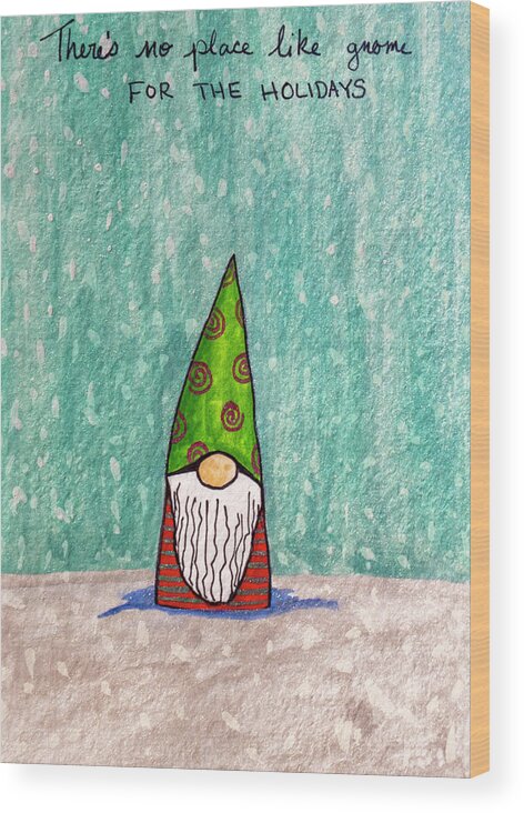 Christmas Wood Print featuring the painting Gnome by Jean Haynes