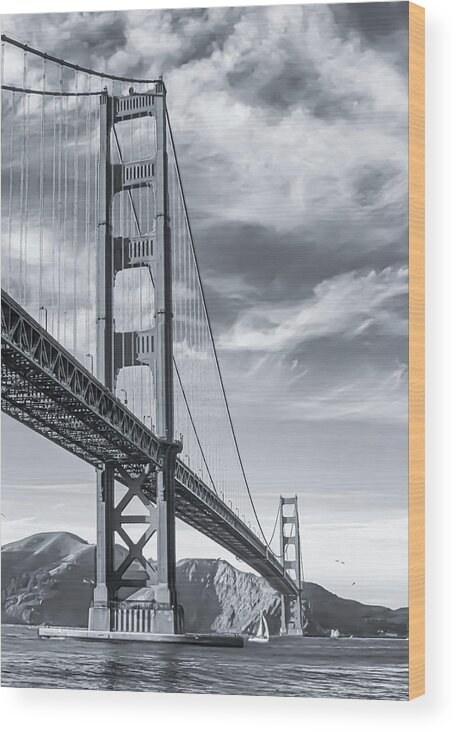 Usa Landmarks Wood Print featuring the photograph Golden Gate Bridge Monochrome by Terry Walsh