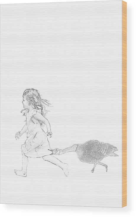 Girl Wood Print featuring the mixed media Goose Girl by Moira Law