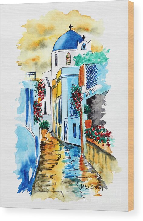  Wood Print featuring the painting Greek Street by Maria Barry