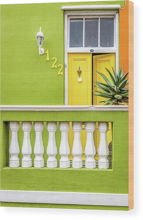 Bo Kaap Wood Print featuring the photograph Green House Yellow Door by Elvira Peretsman