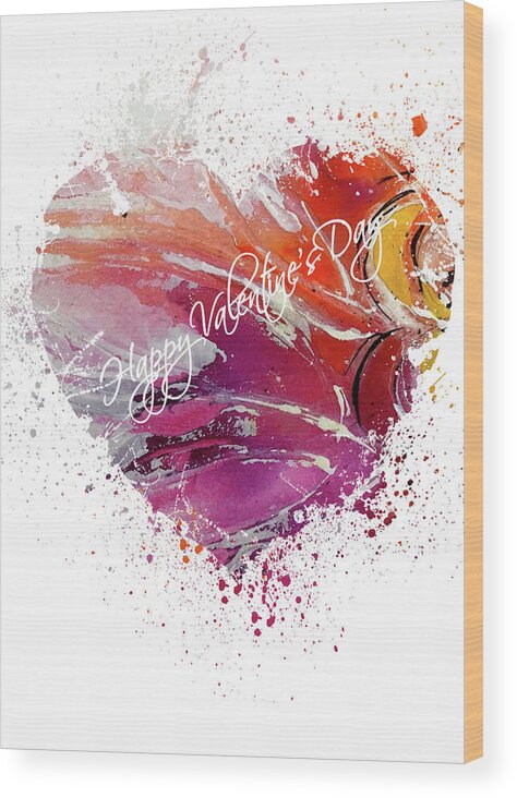 Heart Wood Print featuring the mixed media Happy Valentines's Day by Moira Law