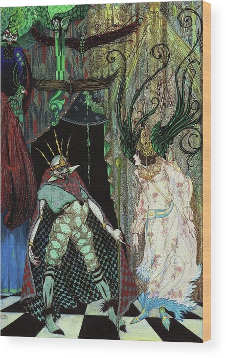 Hans Christian Andersen Wood Print featuring the drawing Harry Clarke illustrations for Andersen's Fairy Tales 1916 - The Travelling Companion by Harry Clarke
