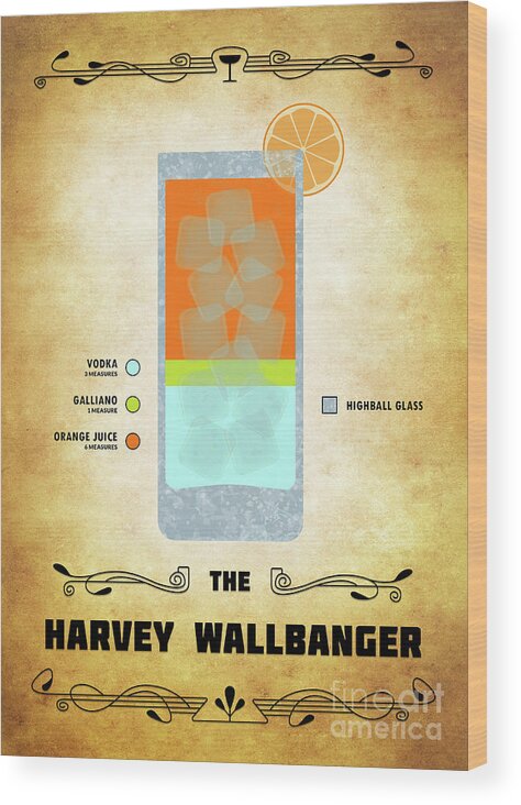 Martini Wood Print featuring the digital art Harvey Wallbanger Cocktail - Classic by Bo Kev