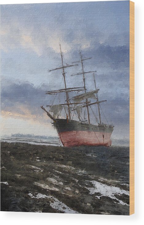 Sailing Ship Wood Print featuring the digital art High and dry by Geir Rosset