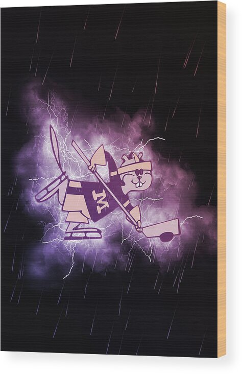 Hockey Wood Print featuring the drawing Hockey Lighting Red Minnesota Golden Gophers Hockey by Leith Huber