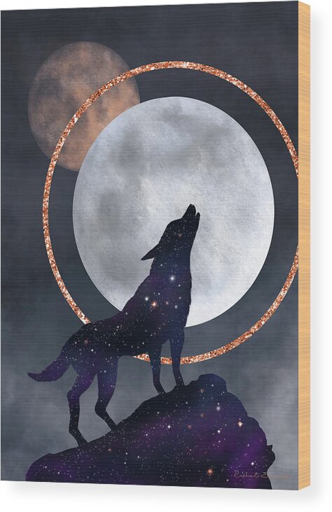 Wolf Wood Print featuring the digital art Howling at the Moon by Rachel Emmett