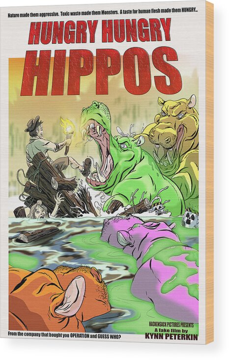 Movie Poster Wood Print featuring the digital art Hungry, Hungry, Hippos by Kynn Peterkin