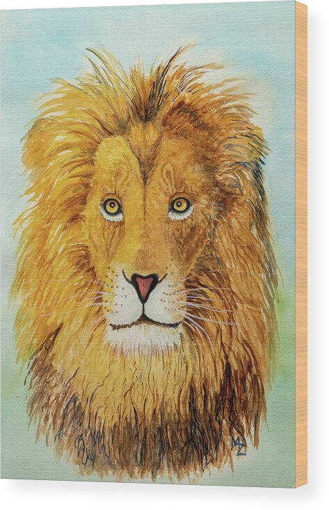 Cat Wood Print featuring the painting I dream of Lions by Margaret Zabor