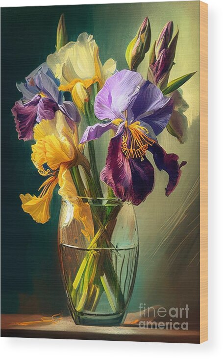 Irises Wood Print featuring the mixed media Irises 2 by Binka Kirova