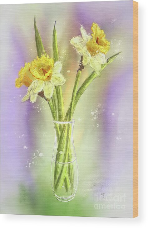 Daffodils Wood Print featuring the digital art It Must Be Spring by Lois Bryan