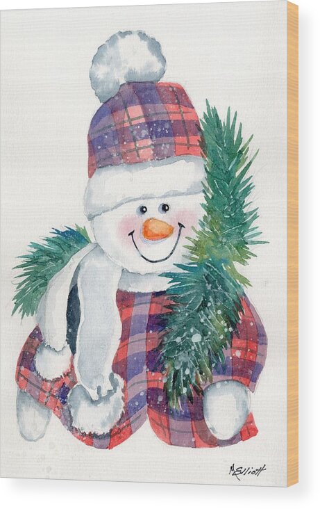 Snowman Wood Print featuring the painting It's Snowing by Marsha Elliott