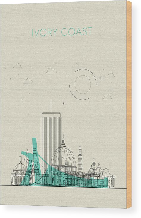 Ivory Coast Wood Print featuring the drawing Ivory Coast City Skyline by Inspirowl Design