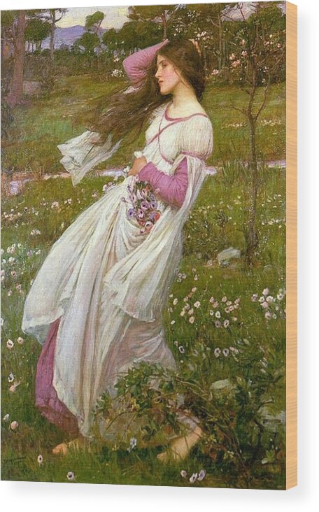  Wood Print featuring the painting John William Waterhouse - Windflowers by Les Classics
