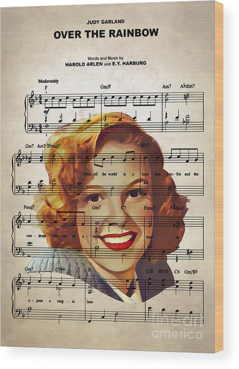 Judy Garland Wood Print featuring the digital art Judy Garland - Over The Rainbow by Bo Kev