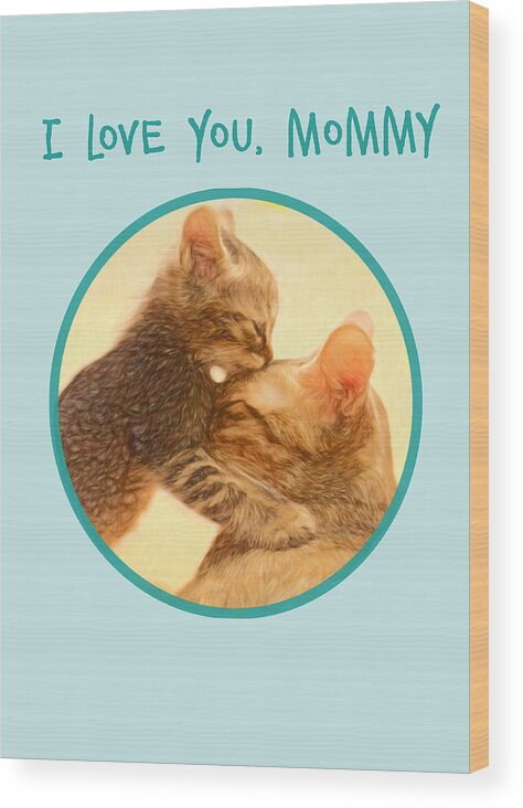 Cat Wood Print featuring the mixed media Kitty Love by Moira Law