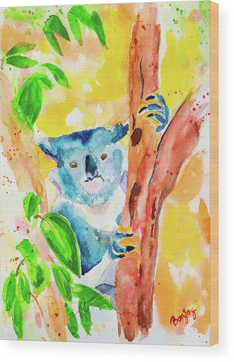 Koala Wood Print featuring the painting Koala - Clinging for Life by Bonny Puckett
