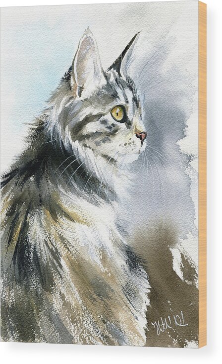 Cats Wood Print featuring the painting Kurilian Bobtail Cat Painting by Dora Hathazi Mendes