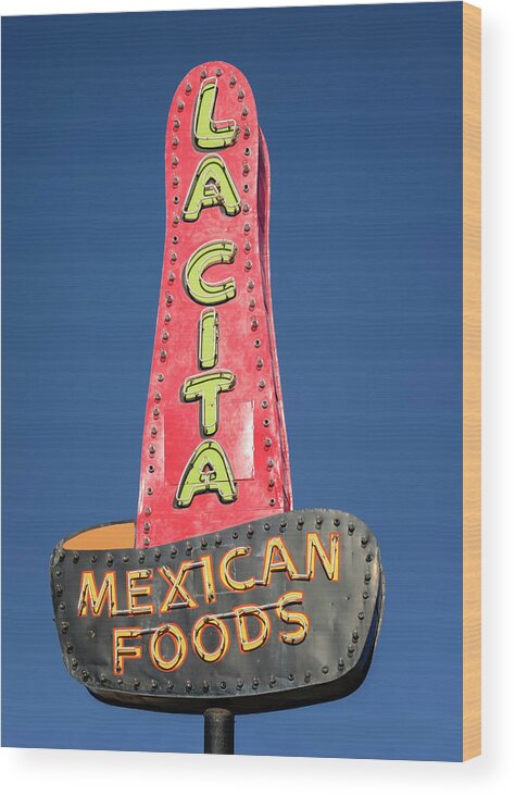 Route 66 Wood Print featuring the photograph La Cita Neon - Route 66 - Tucumcari by Susan Rissi Tregoning