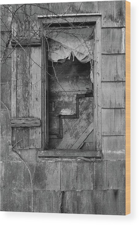 Window Wood Print featuring the photograph Lace Curtains of Haunted House by David Letts