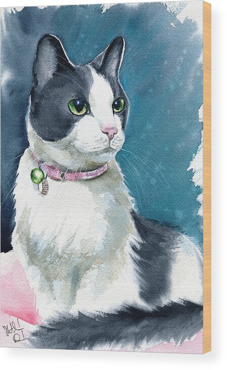 Cat Wood Print featuring the painting Lady Tuxedo Cat Painting by Dora Hathazi Mendes