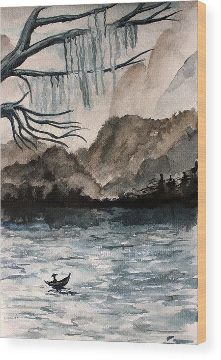 Beautiful Wood Print featuring the painting Lake by Medea Ioseliani