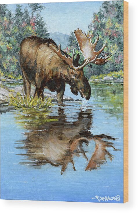 Moose Wood Print featuring the painting Lake Moose by Richard De Wolfe