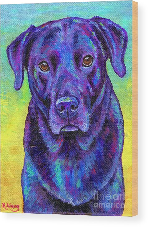 Labrador Retriever Wood Print featuring the painting Larry the Labrador by Rebecca Wang