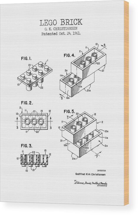 Ubestemt Sociale Studier Erhverv LEGO BRICK patent Wood Print by Dennson Creative - Pixels