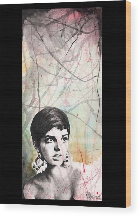Portrait Wood Print featuring the painting Lil' Liza - In Black by Tiffany DiGiacomo