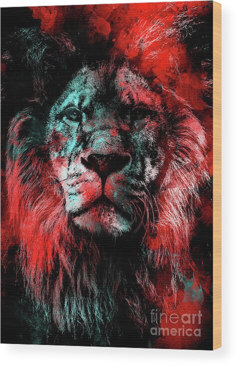 Lion Wood Print featuring the mixed media Lion wild cat #lion by Justyna Jaszke JBJart