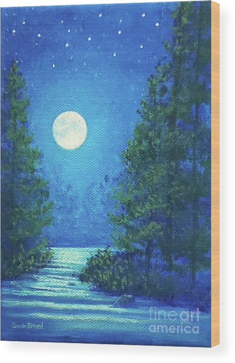 Lonesome Wood Print featuring the painting Lonesome Moon by Sarah Irland