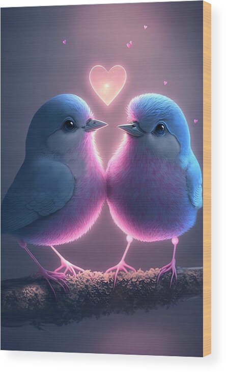 Love Birds Wood Print featuring the mixed media Love Birds 4 by Lilia D
