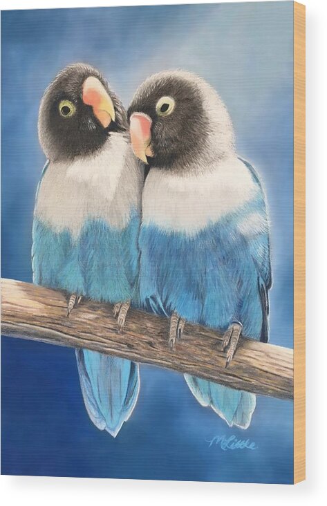 Birds Wood Print featuring the pastel Lovebirds by Marlene Little