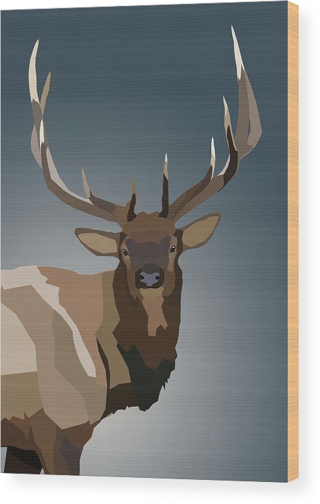 Bull Elk Digital Poly Wood Print featuring the digital art Low Poly Bull Elk Portrait by Dan Sproul
