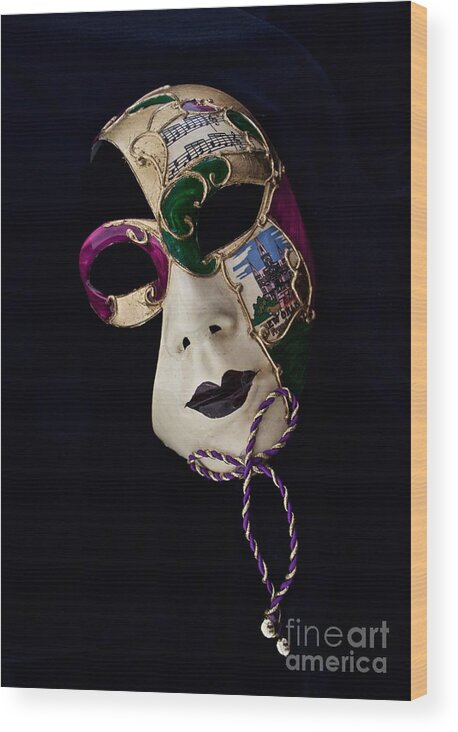 Mask Wood Print featuring the photograph Mardi Gras Mask by Linda Bianic