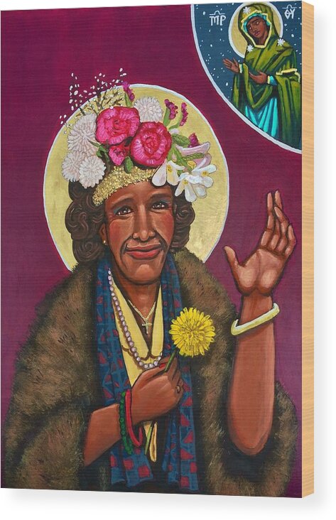 Portrait Wood Print featuring the painting Marsha P. Johnson by Kelly Latimore