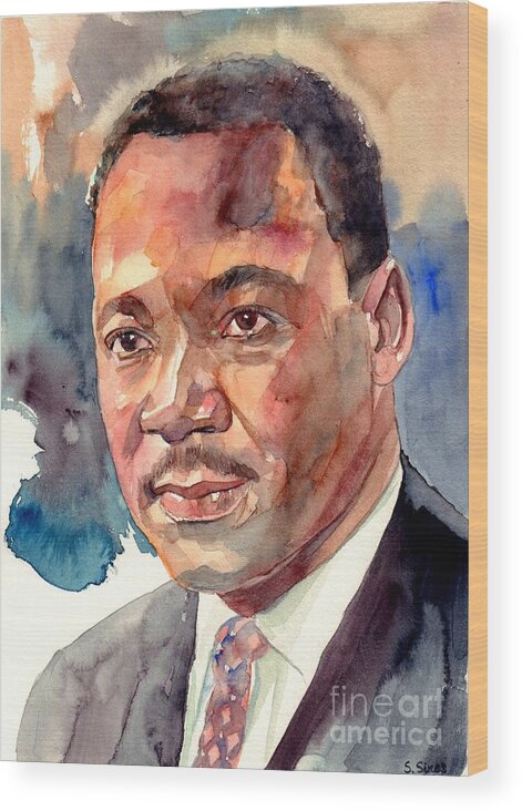 Martin Luther King Jr Wood Print featuring the painting Martin Luther King Jr. Portrait by Suzann Sines