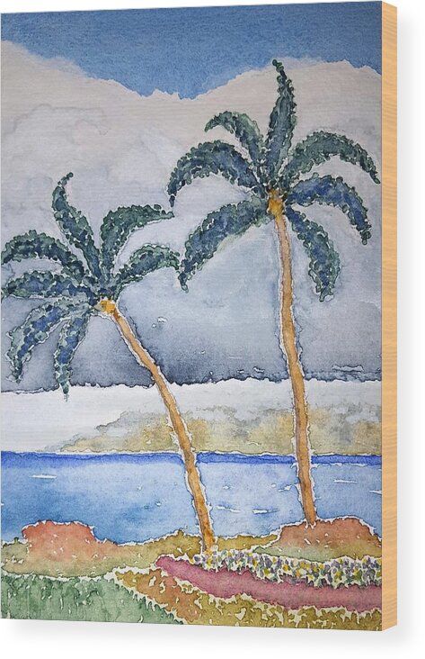 Watercolor Wood Print featuring the painting Maui Palms by John Klobucher