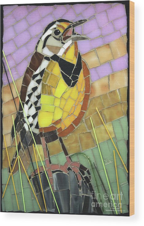 Cynthie Fisher Wood Print featuring the painting Meadowlark Glass Mosaic by Cynthie Fisher