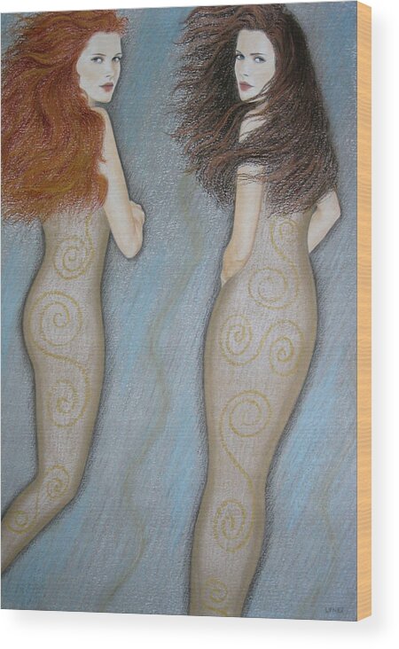 Mermaid Wood Print featuring the painting Mermaids by Lynet McDonald