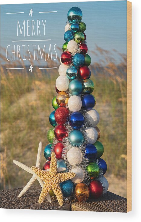 Amelia Island Beach Christmas Card Wood Print featuring the photograph Merry Christmas Beach Christmas Card 1 by Dawna Moore Photography