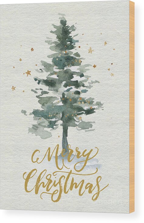 Merry Christmas Wood Print featuring the painting Watercolor Christmas Tree by Modern Art