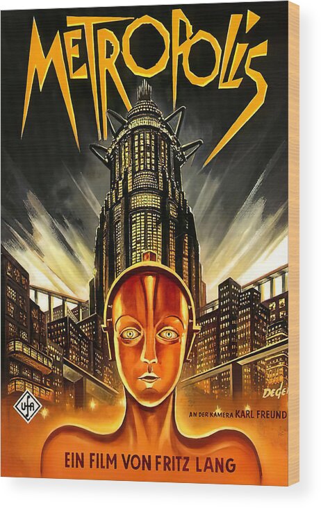 Degen Wood Print featuring the mixed media ''Metropolis'',by Fritz Lang, 1927 by Movie World Posters