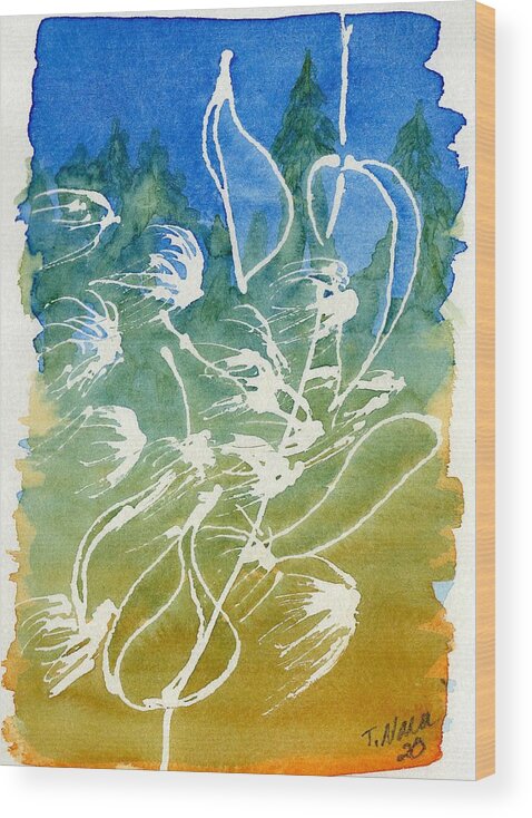 Blue Wood Print featuring the painting Milkweed Pods at Silverwood by Tammy Nara