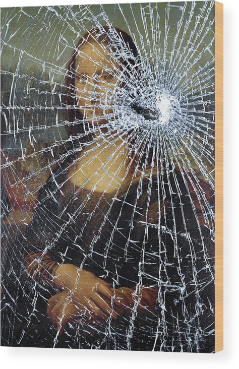 Accident Wood Print featuring the digital art Mona Lisa Shattered Repost by Brian Carson