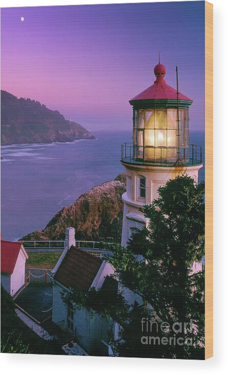 America Wood Print featuring the photograph Moon over Heceta Head by Inge Johnsson