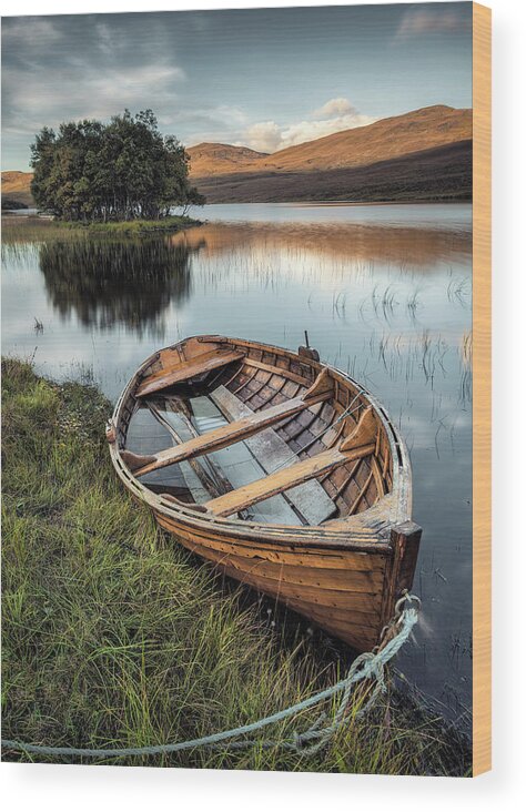 Loch Awe Wood Print featuring the photograph Moored on Loch Awe by Dave Bowman